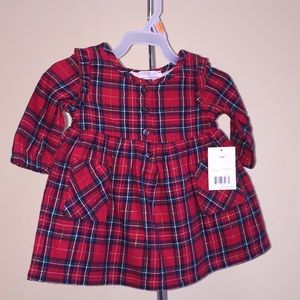George Baby Girls Holiday Christmas Red Flannel Plaid Dress Size 3-6 Months